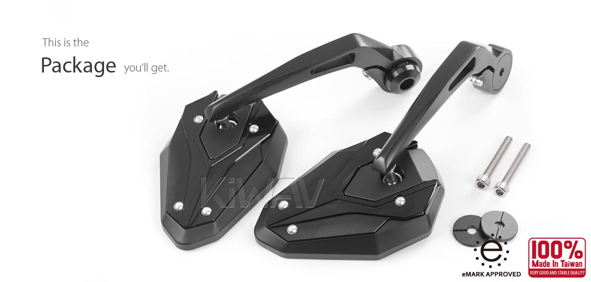 KiWAV motorcycle bar end mirrors ViperII black compatible for Royal Enfield Interceptor 650