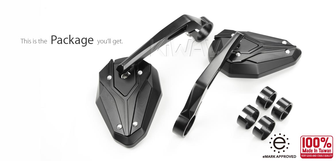 KiWAV motorcycle bar end mirrors ViperII black for 22/25mm handlebar