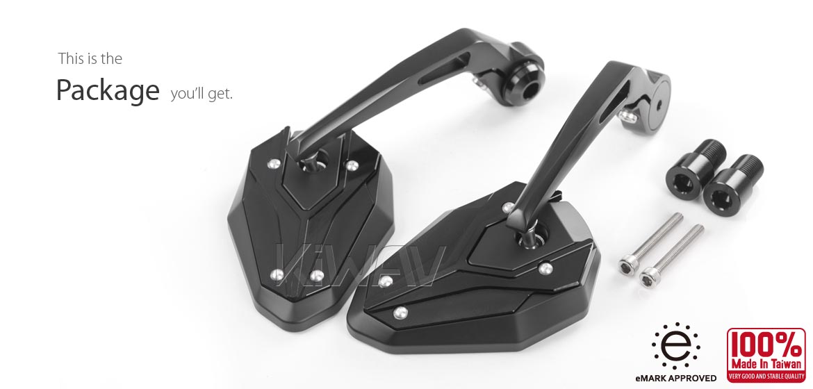 KiWAV motorcycle bar end mirrors ViperII black for Triumph air-cooled models with OEM handlebars