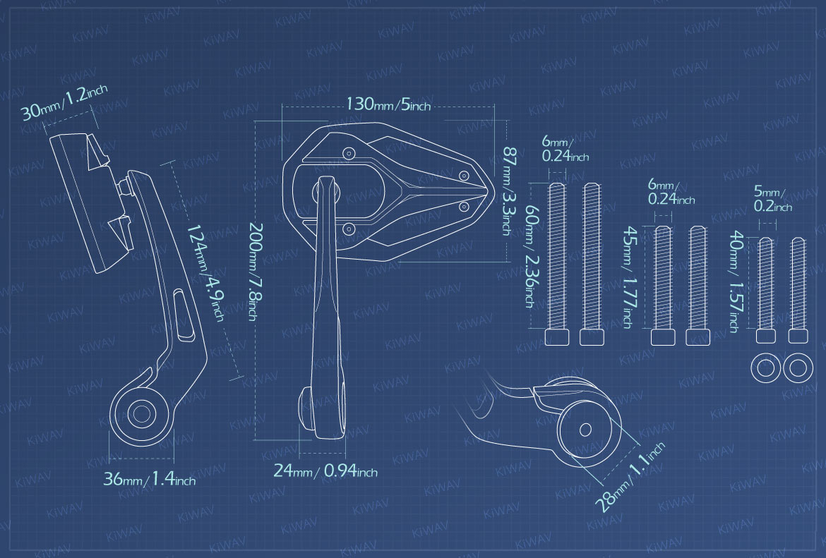 Measurement graph of KiWAV Viper2 bar end mirror for Triumph air-cooled models with OEM handlebars