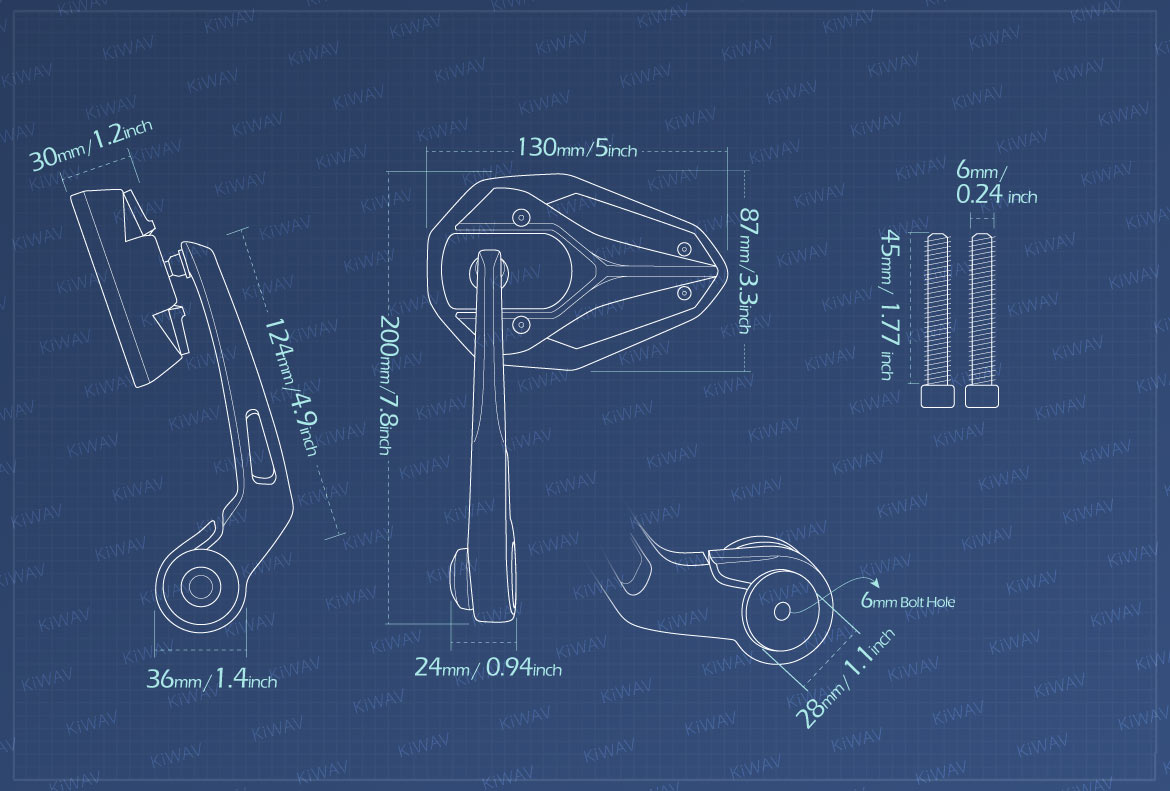 Measurement graph of KiWAV Viper2 bar end mirror compatible for Royal Enfield Interceptor 650
