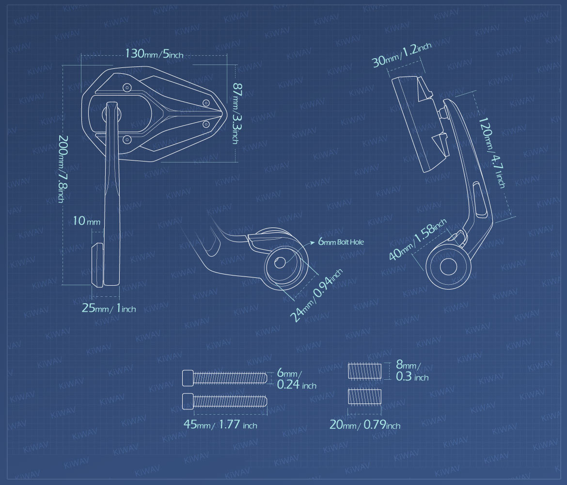 Measurement graph of KiWAV Viper2 bar end mirror for M8 threaded handlebar