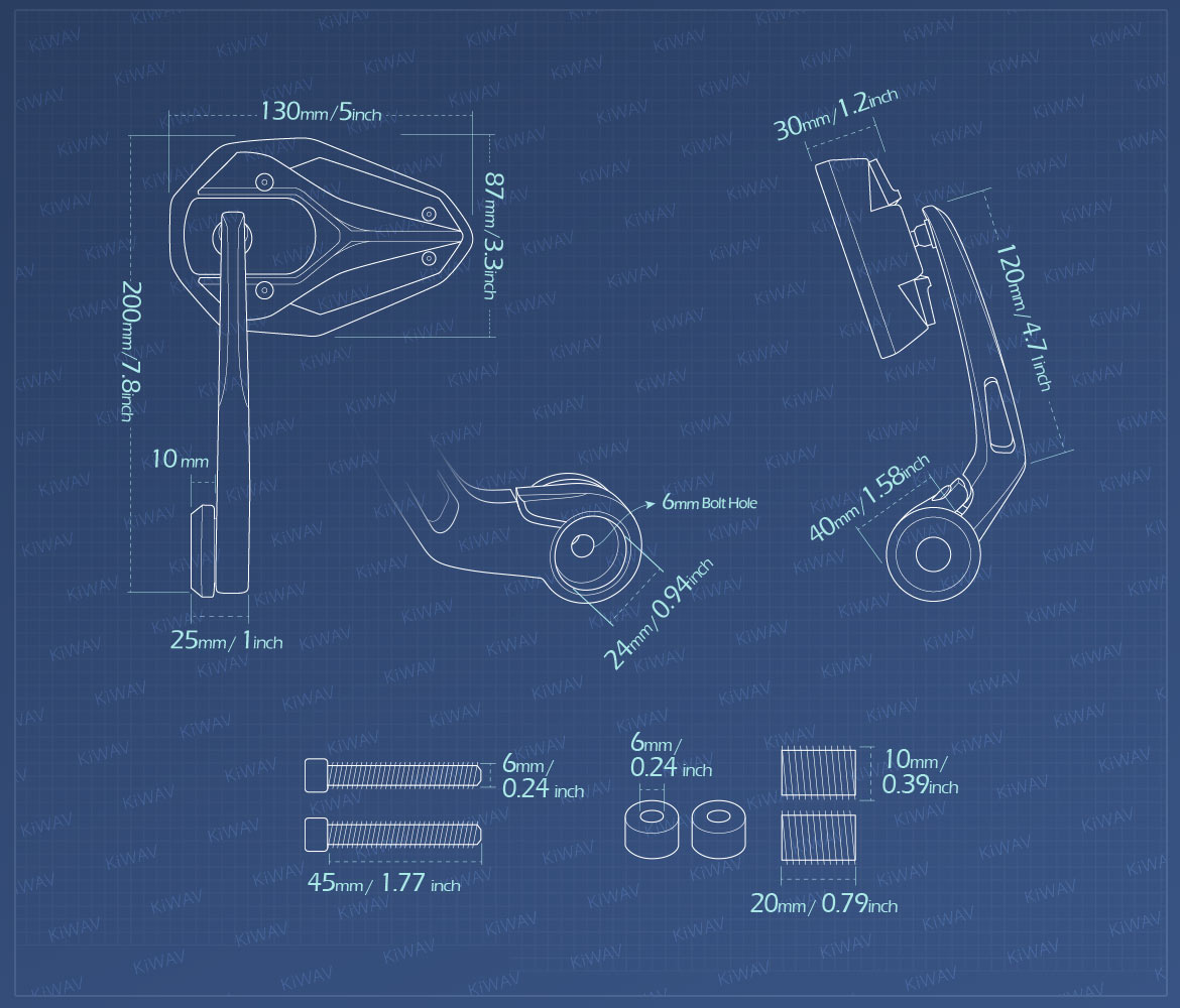 Measurement graph of KiWAV Viper2 bar end mirror compatible with BMW M10 threaded handlebar