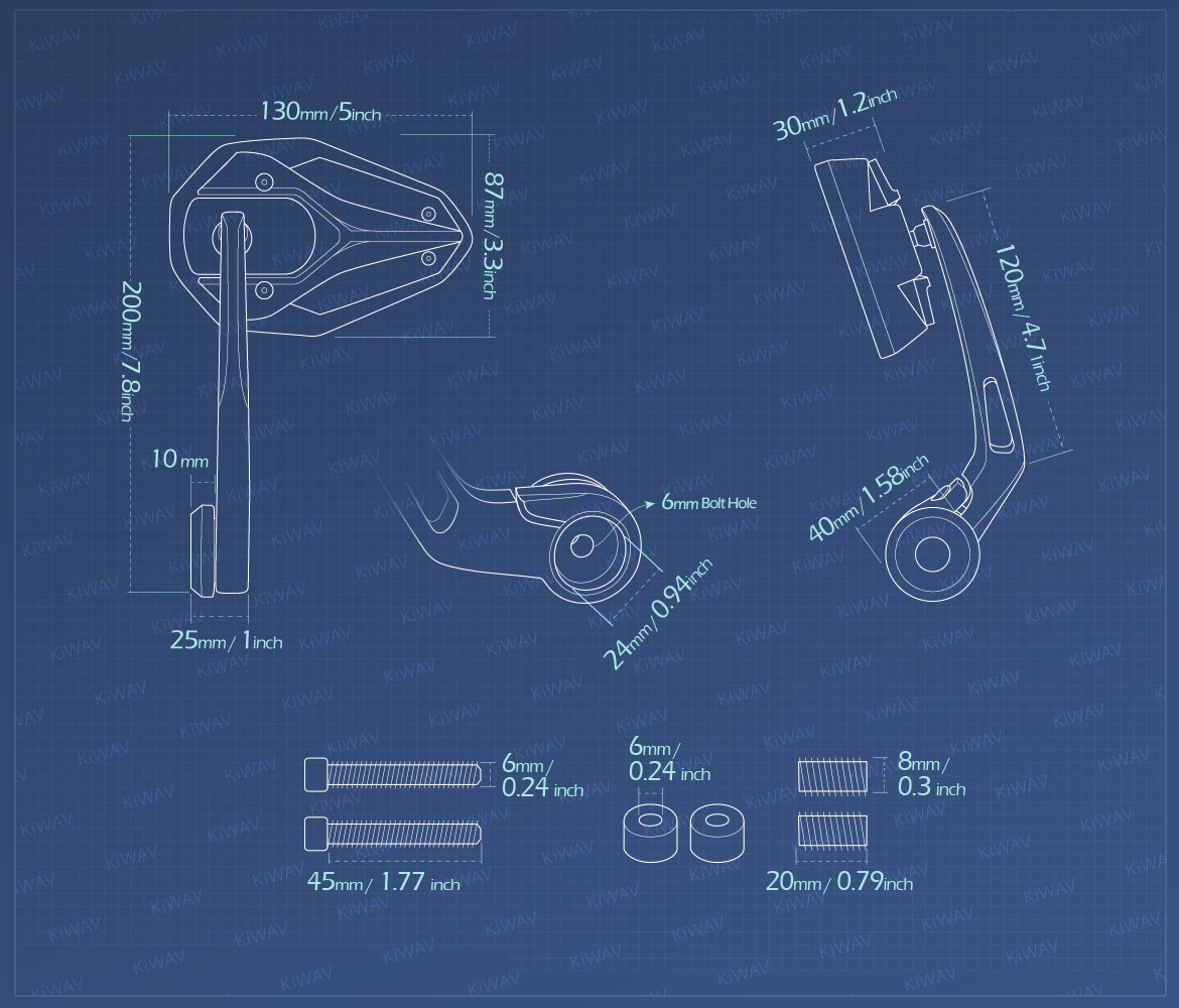 Measurement graph of KiWAV Viper2 bar end mirror compatible with BMW M8 threaded handlebar