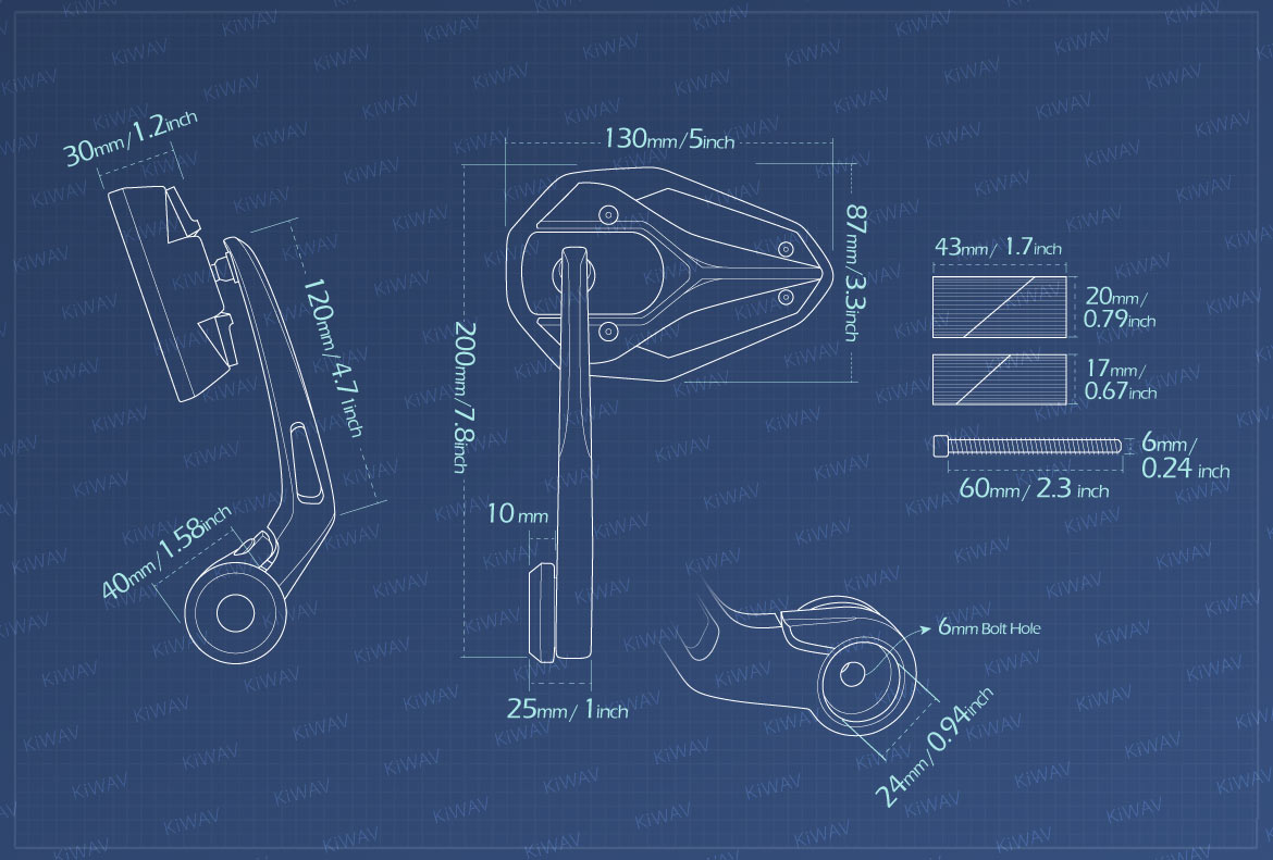Measurement graph of KiWAV Viper2 bar end mirror for 1inch hollow end handlebars