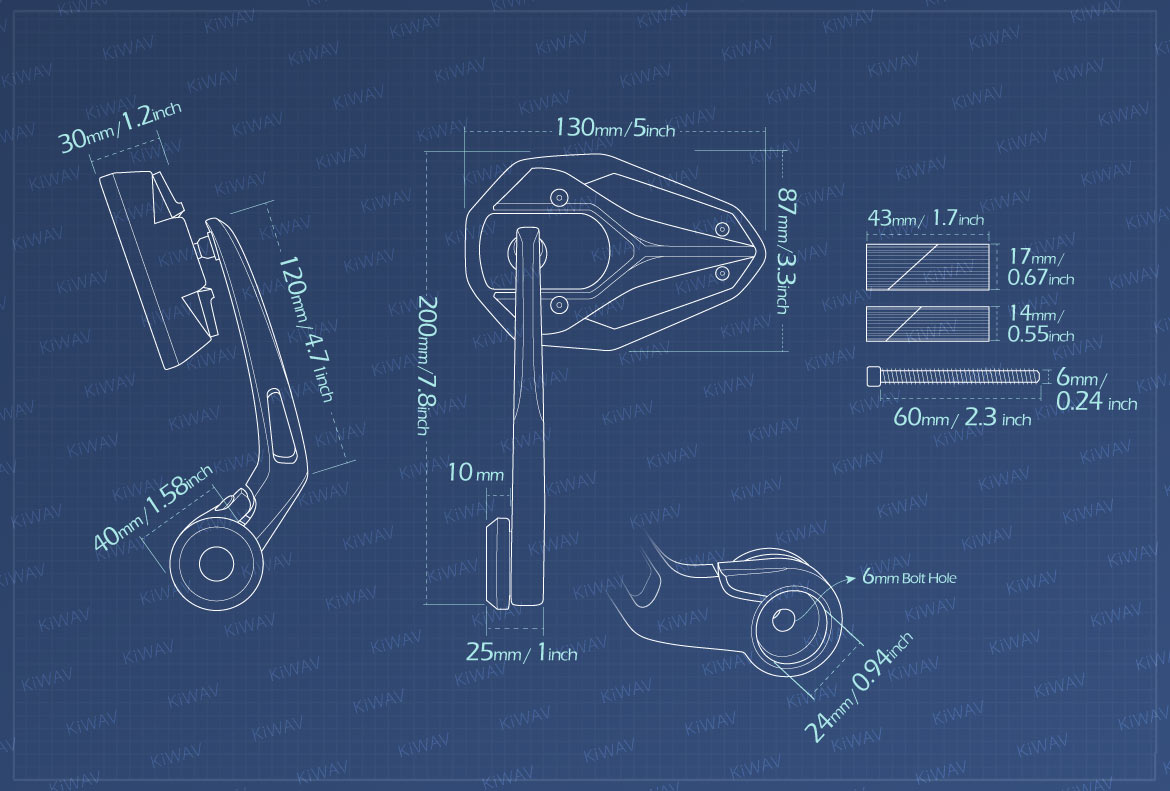 Measurement graph of KiWAV Viper2 bar end mirror compatible with Honda specific mini motorcycles