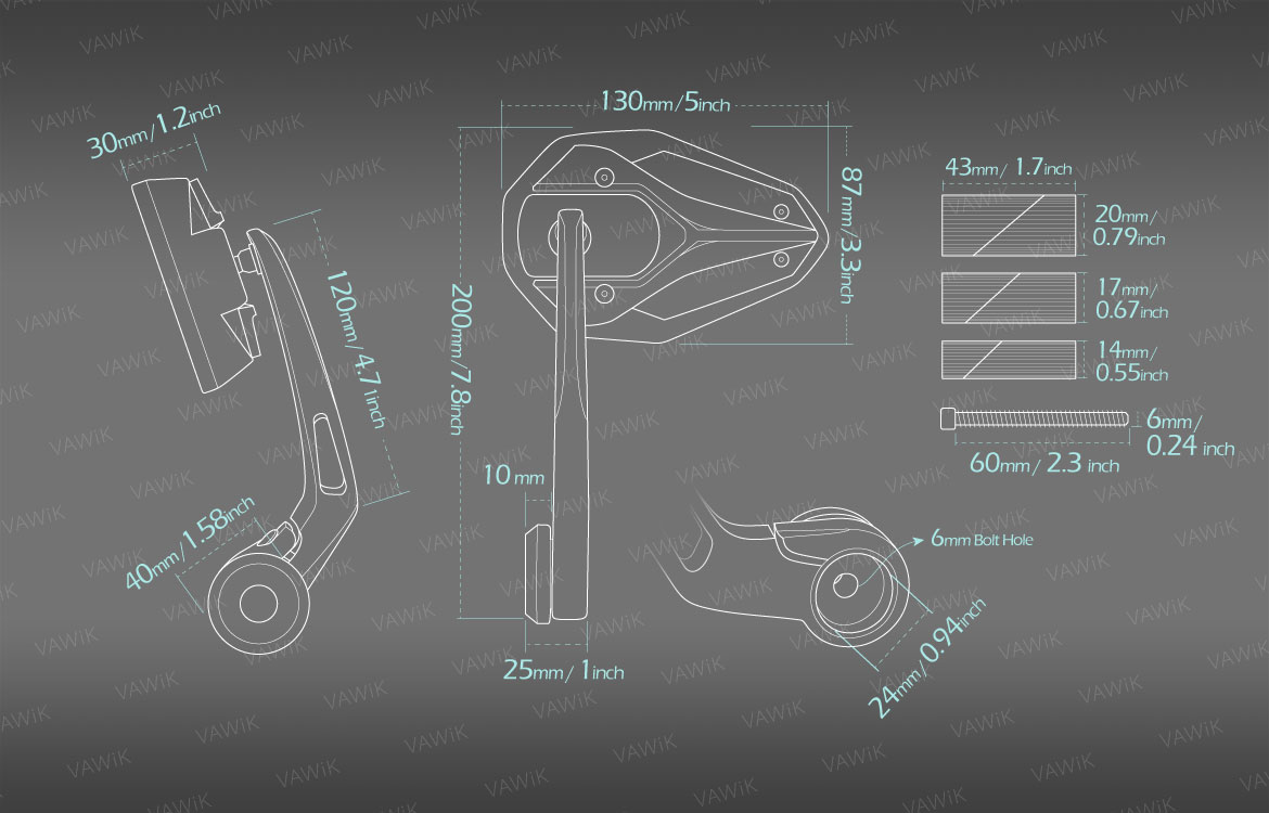 Measurement graph of VAWiK Viper2 bar end mirror for 7/8 inch and 1inch hollow end handlebars
