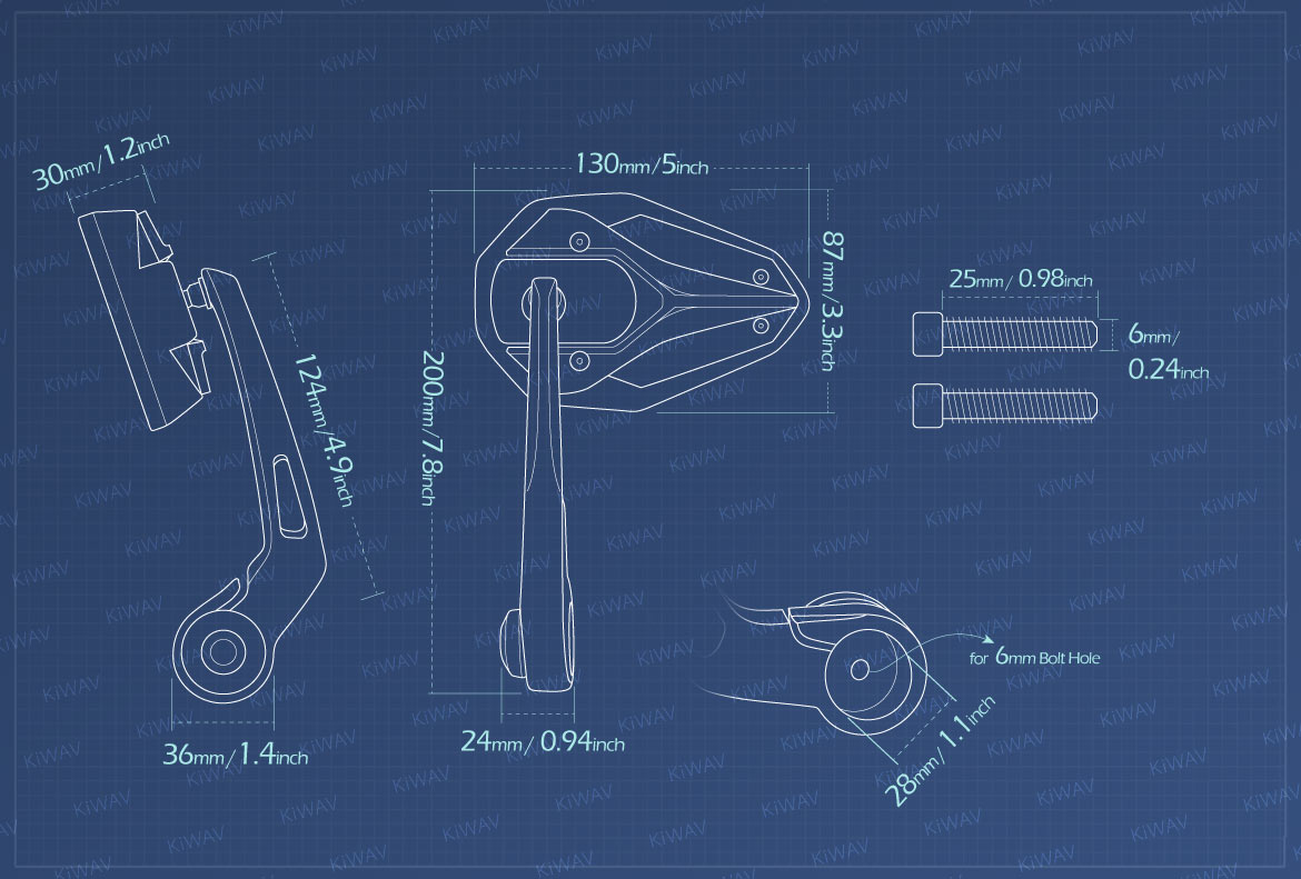 Measurement graph of KiWAV Viper2 bar end mirror for Moto Guzzi motorcycles