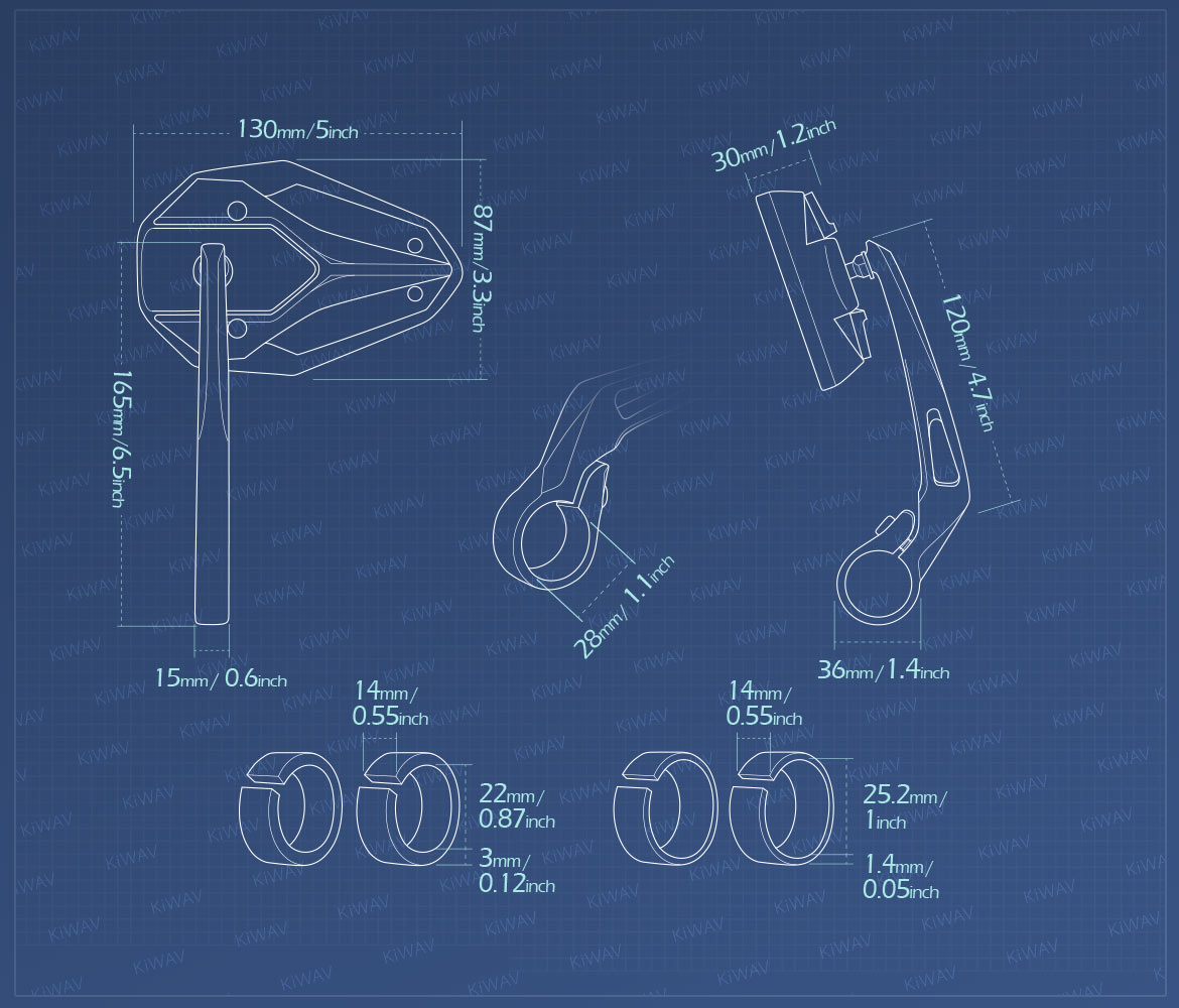 Measurement graph of KiWAV Viper2 bar end mirror for 22/25mm handlebar