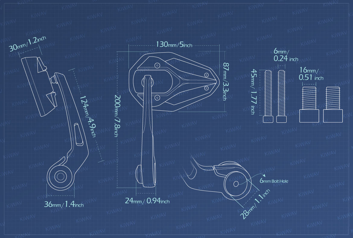 Measurement graph of KiWAV Viper2 bar end mirror for most Yamaha with M16 threaded