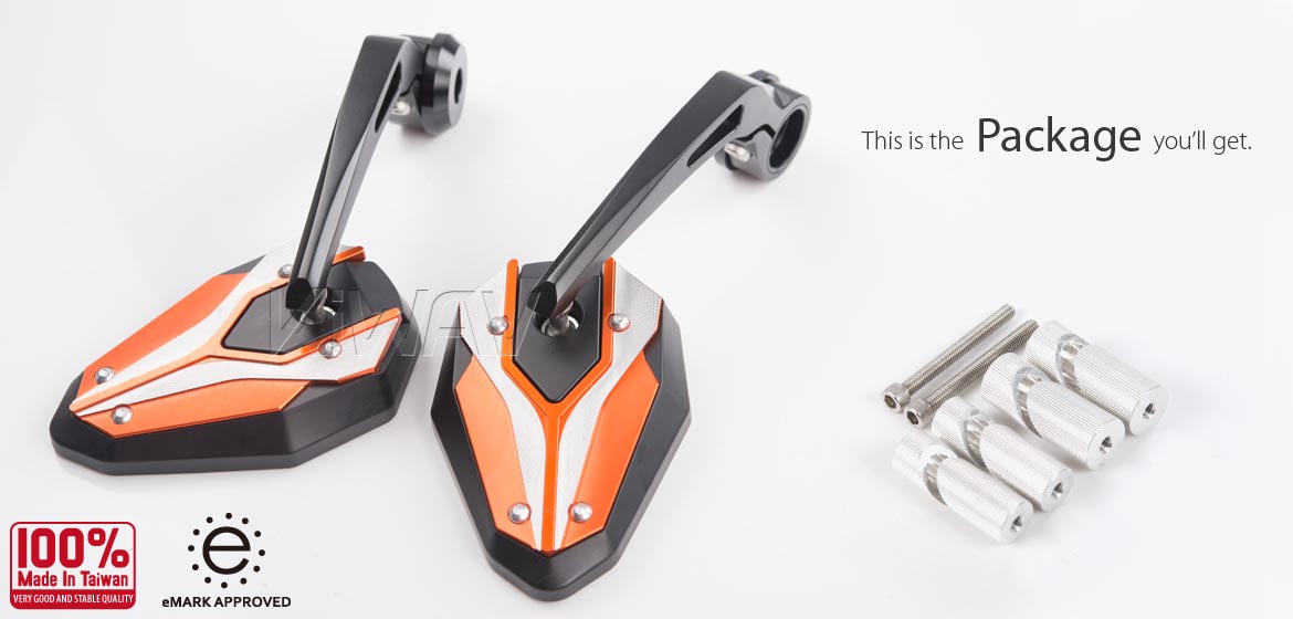 KiWAV motorcycle bar end mirrors ViperII orange for 1inch hollow end handlebars