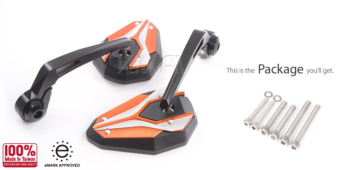 KiWAV motorcycle bar end mirrors ViperII orange for Triumph air-cooled models with OEM handlebars