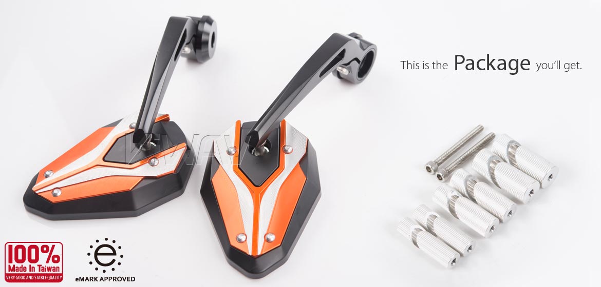 KiWAV motorcycle bar end mirrors ViperII orange for 7/8 inch and 1inch hollow end handlebars