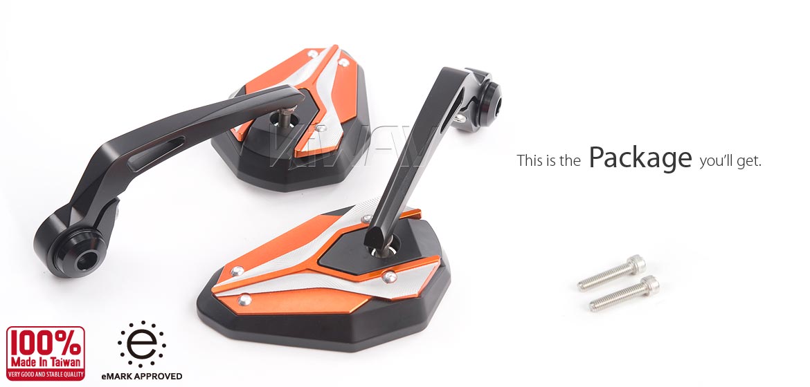 KiWAV motorcycle bar end mirrors ViperII orange for Moto Guzzi motorcycles