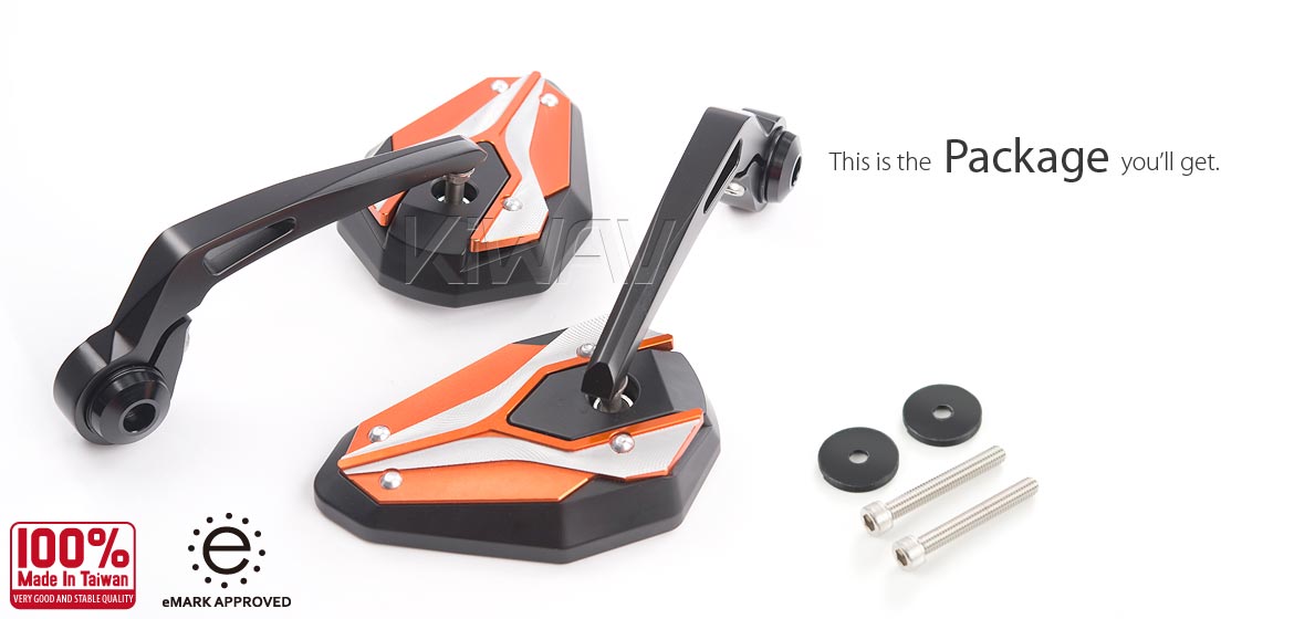KiWAV motorcycle bar end mirrors ViperII orange compatible for Royal Enfield Interceptor 650