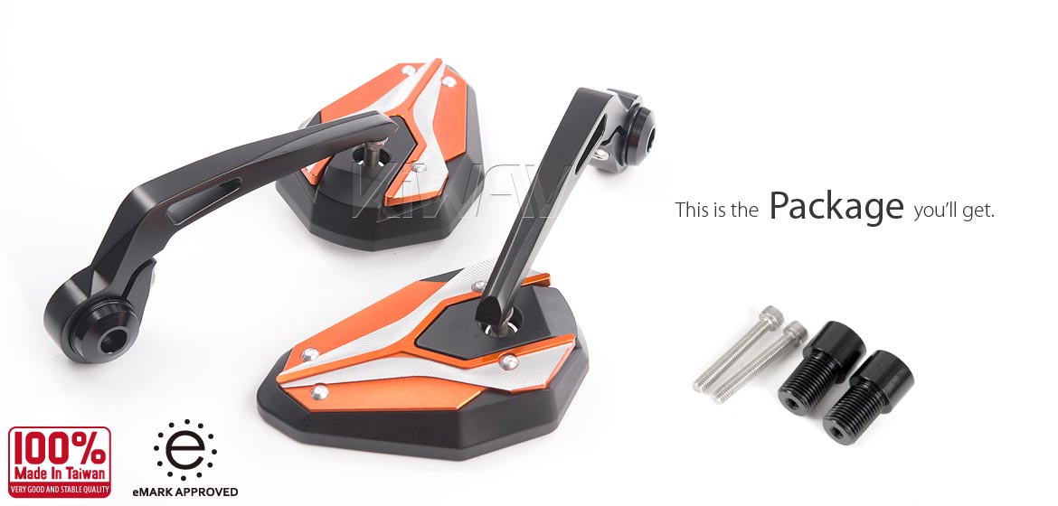 KiWAV motorcycle bar end mirrors ViperII orange for Triumph air-cooled models with OEM handlebars