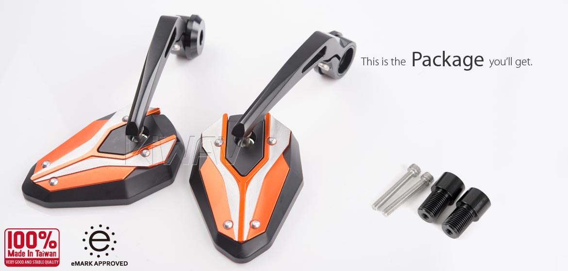 KiWAV motorcycle bar end mirrors with heavy weight ViperII orange for Triumph air-cooled models with OEM handlebars
