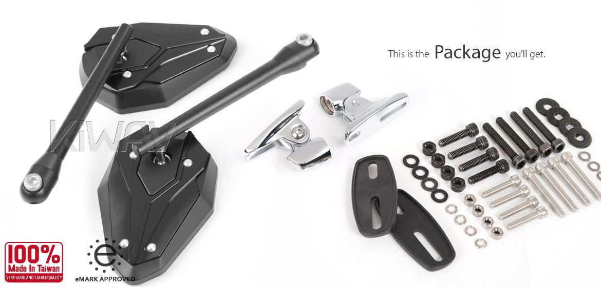 KiWAV motorcycle ViperII Black Sportsbike Mirrors With Chrome Base for sportsbike