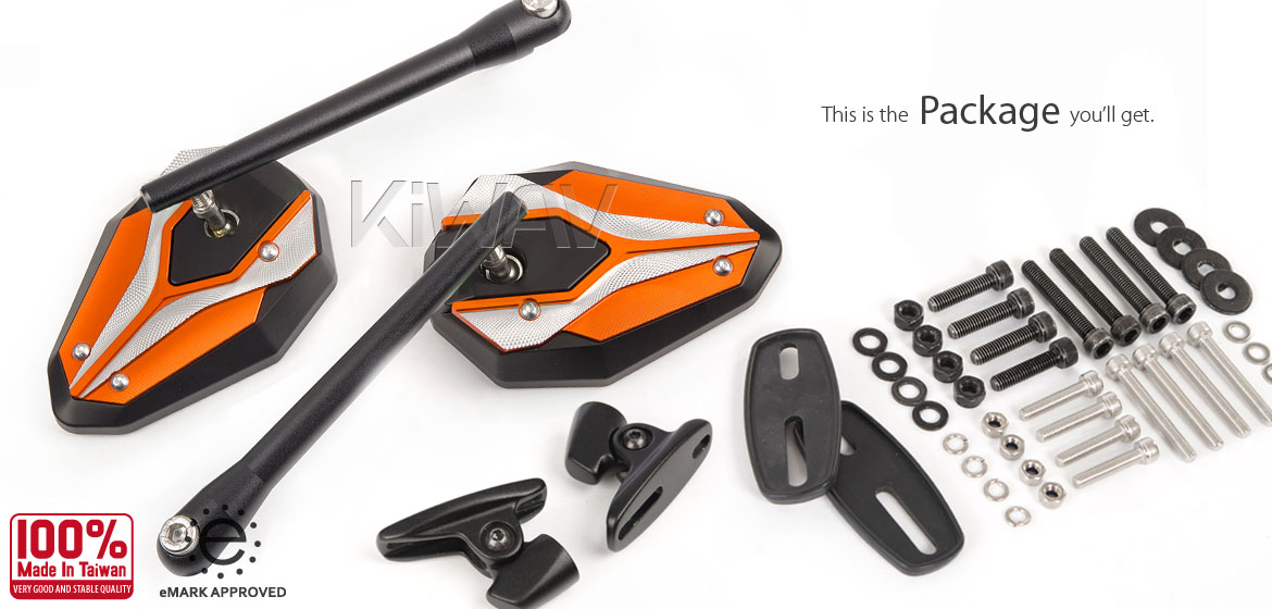 KiWAV motorcycle ViperII orange Sportsbike Mirrors With orange Base for sportsbike
