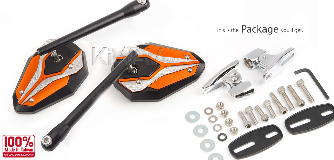 KiWAV motorcycle ViperII orange Sportsbike Mirrors With Black Base for sportsbike