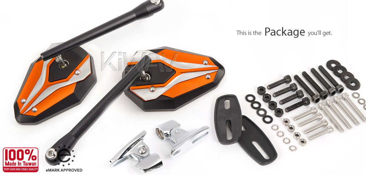 KiWAV motorcycle ViperII orange Sportsbike Mirrors With Chrome Base for sportsbike