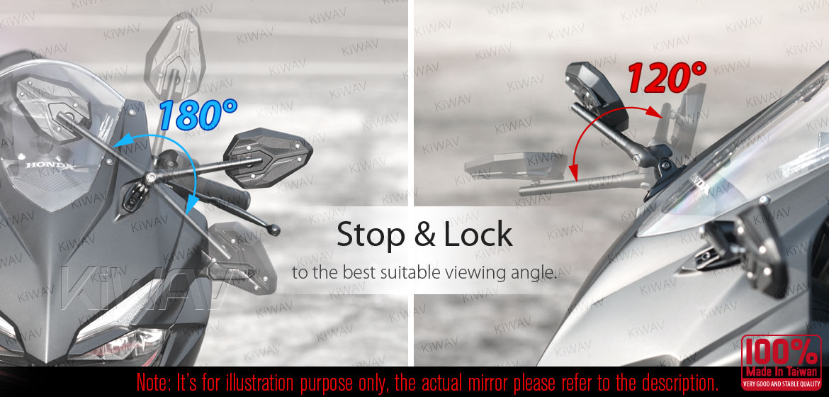 KiWAV motorcycle ViperII red Sportsbike Mirrors With Black Base for sportsbike