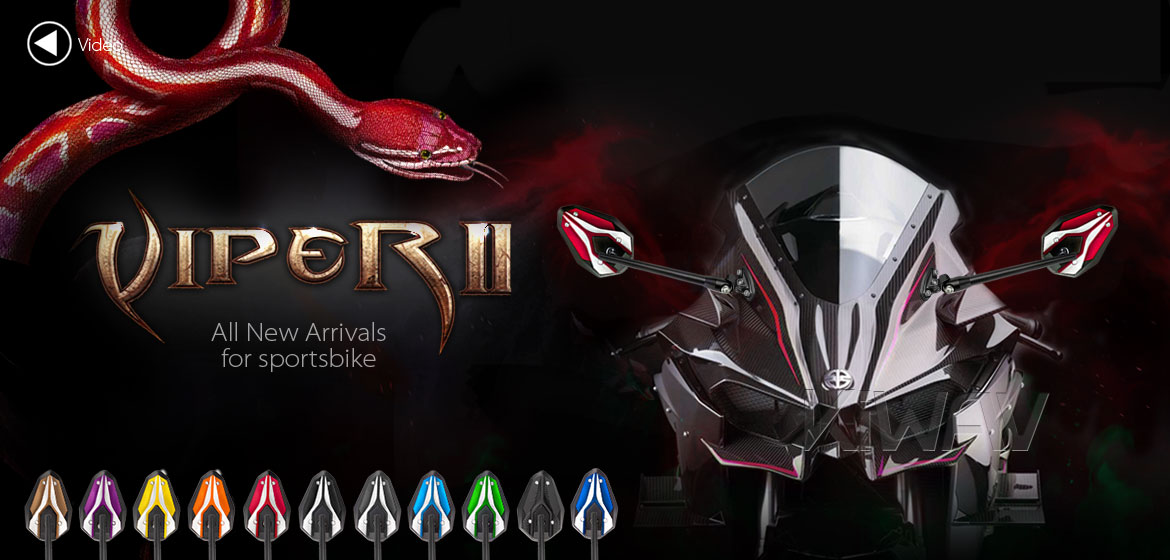 KiWAV motorcycle ViperII red Sportsbike Mirrors With Black Base for sportsbike