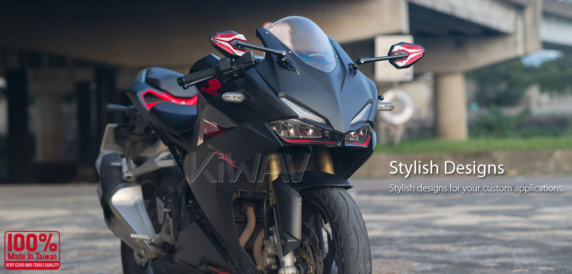 KiWAV motorcycle ViperII red Sportsbike Mirrors With Black Base for sportsbike
