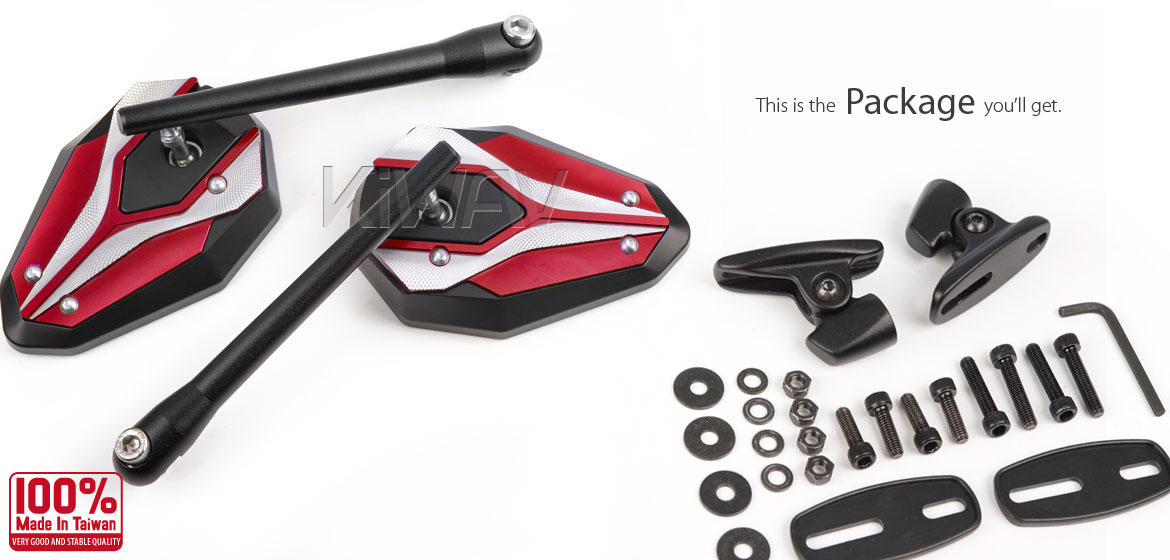 KiWAV motorcycle ViperII red Sportsbike Mirrors With Black Base for sportsbike