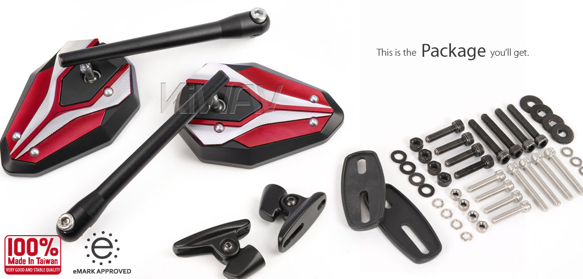 KiWAV motorcycle ViperII red Sportsbike Mirrors With red Base for sportsbike