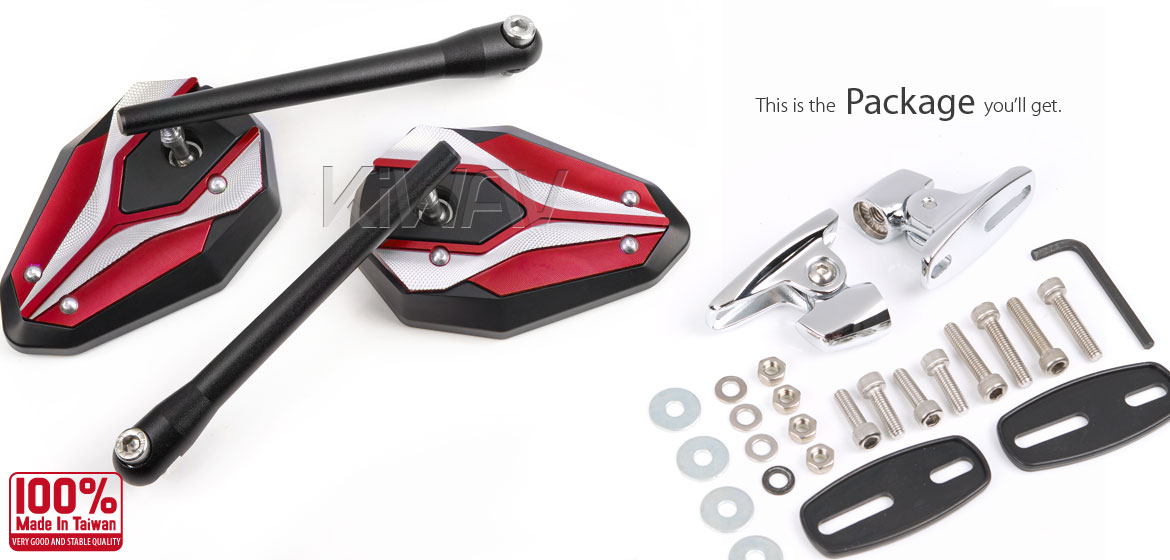 KiWAV motorcycle ViperII red Sportsbike Mirrors With Black Base for sportsbike