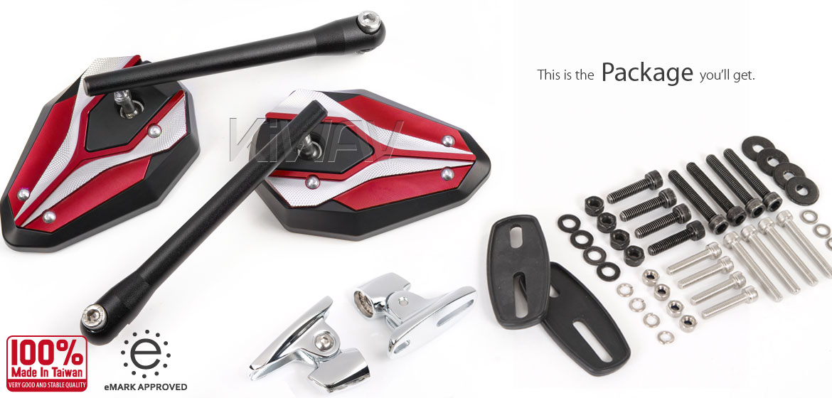 KiWAV motorcycle ViperII red Sportsbike Mirrors With Chrome Base for sportsbike