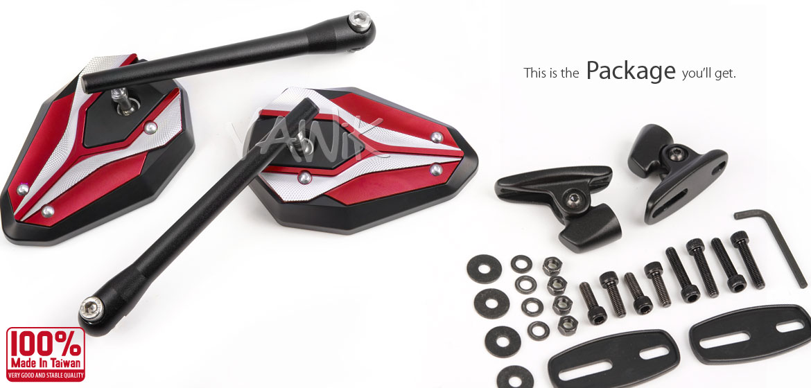 VAWiK motorcycle ViperII red Sportsbike Mirrors With Black Base