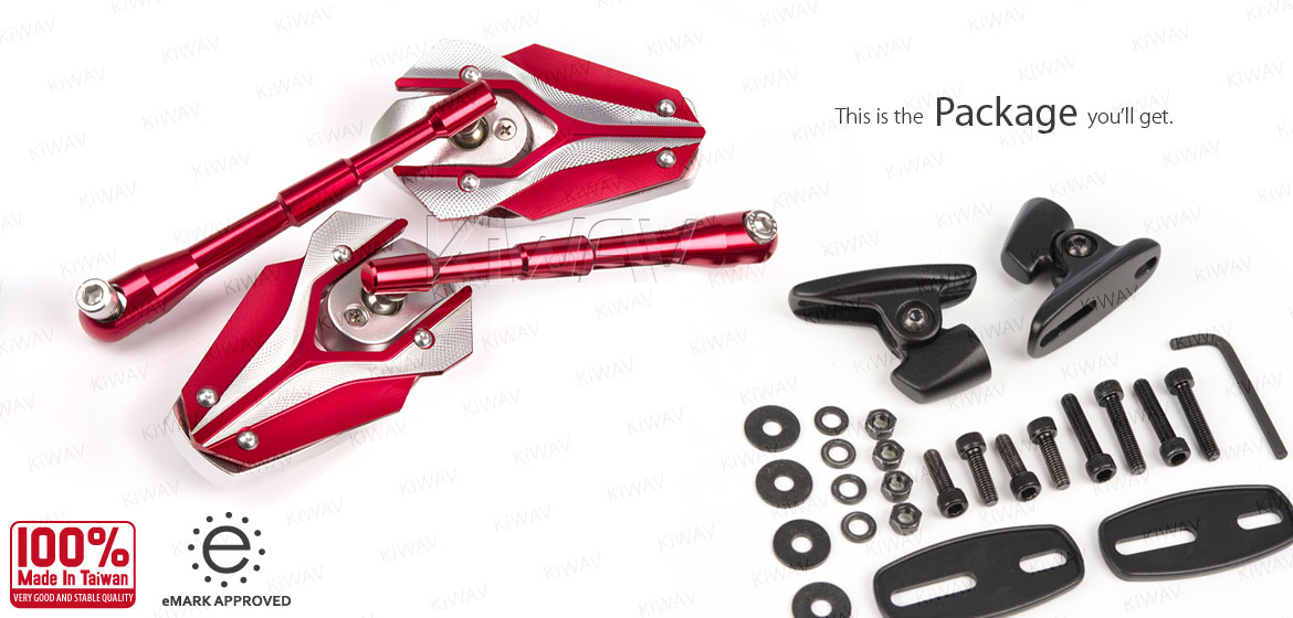 Fairing mirrors red and silver VIPER mat black base fits Kawasaki