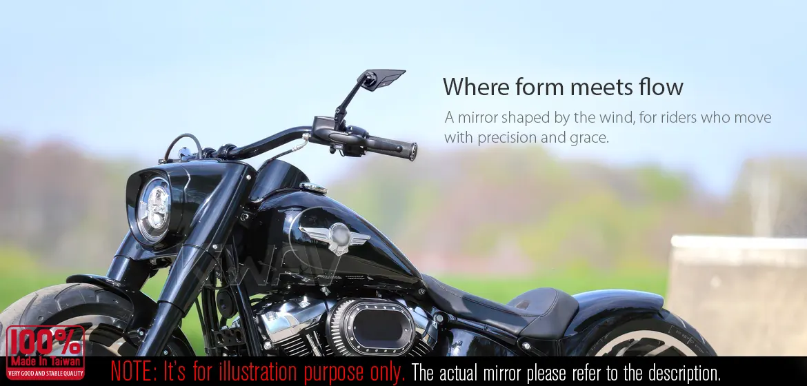 KiWAV motorcycle mirror Wisp compatible with most Harley Davidson and BMW R18, a piece left hand