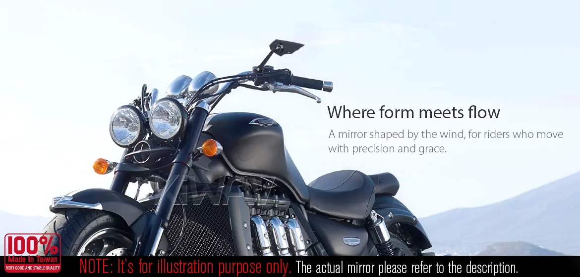 KiWAV motorcycle mirror Wisp compatible with Triumph 25mm handlebar and go-through mounts a piece left hand