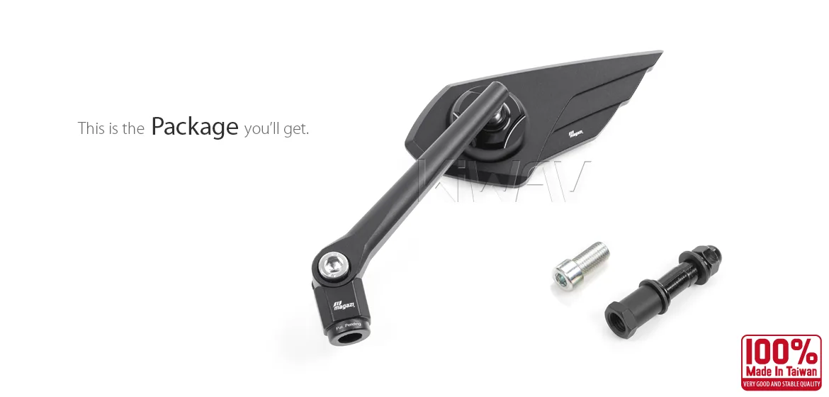KiWAV motorcycle mirror Wisp compatible with Triumph 25mm handlebar and go-through mounts a piece left hand