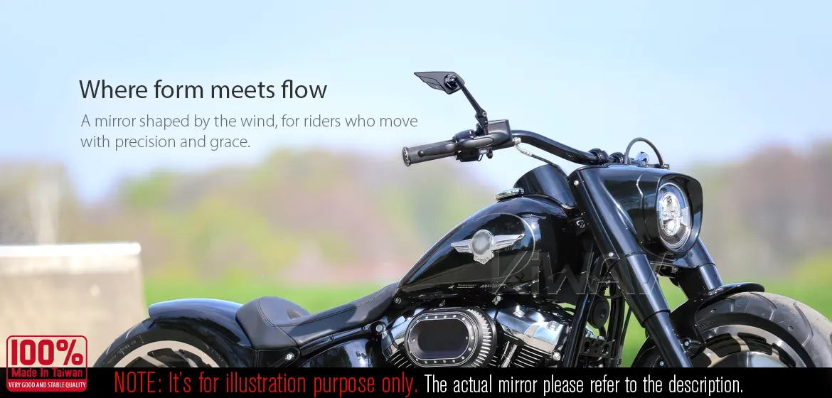 KiWAV motorcycle mirror Wisp compatible with most Harley Davidson and BMW R18, a piece right hand