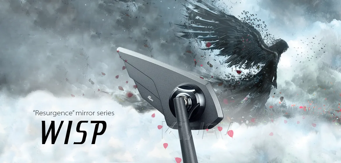 KiWAV motorcycle mirror Wisp compatible with Triumph 25mm handlebar and go-through mounts a piece right hand