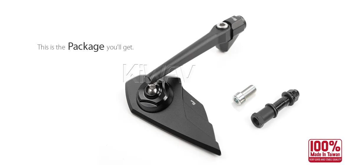 KiWAV motorcycle mirror Wisp compatible with Triumph 25mm handlebar and go-through mounts a piece right hand