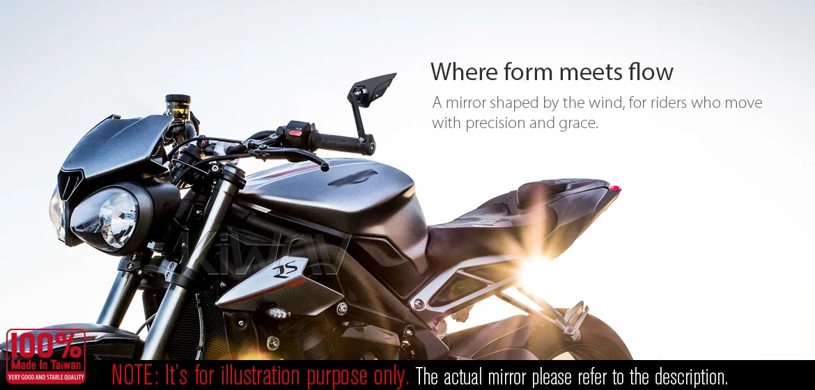 KiWAV motorcycle bar end mirror Wisp black left hand compatible with Triumph air-cooled models