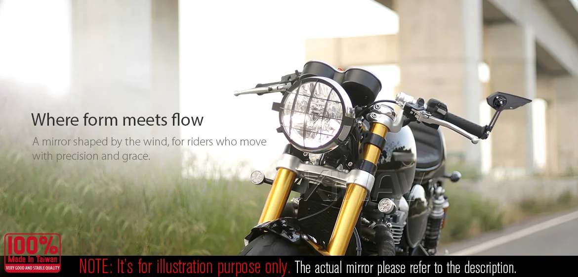 KiWAV motorcycle bar end mirror Wisp black left hand compatible with Triumph water-cooled models