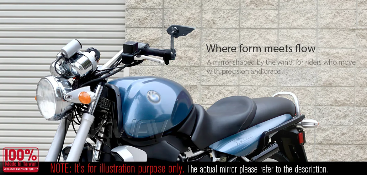 KiWAV motorcycle bar end mirror Wisp black left hand compatible with BMW M8 threaded handlebar