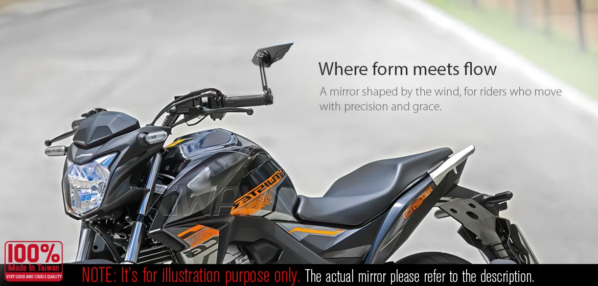 KiWAV motorcycle bar end mirror Wisp black left hand universal fit for 7/8, 1, 1-1/4 inch hollow end handlebars