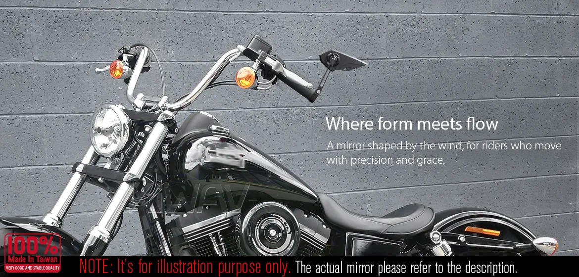 KiWAV motorcycle bar end mirror Wisp black left hand compatible with Harley Davidson Sportster Dyna Softail XG street