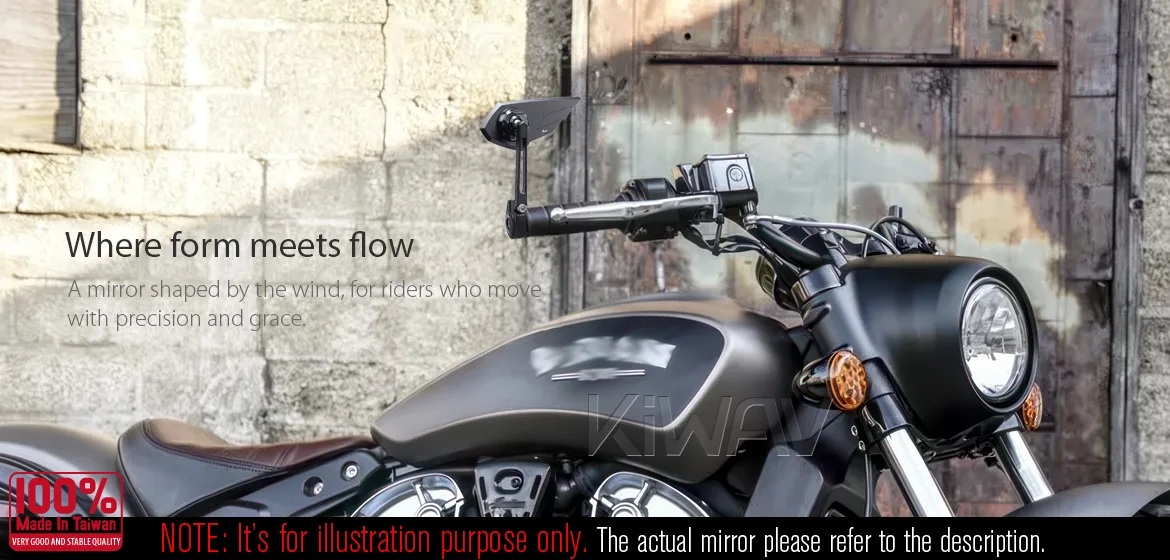 KiWAV motorcycle bar end mirror Wisp black left hand compatible with Indian Scout Bobber