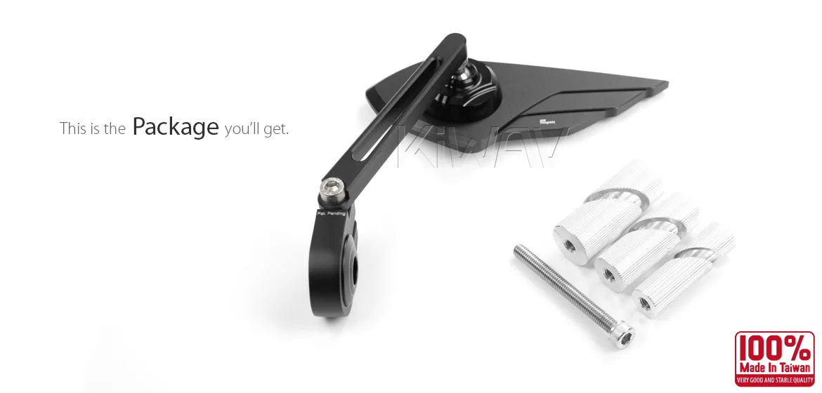 KiWAV motorcycle bar end mirror Wisp black left hand universal fit for 7/8, 1, 1-1/4 inch hollow end handlebars