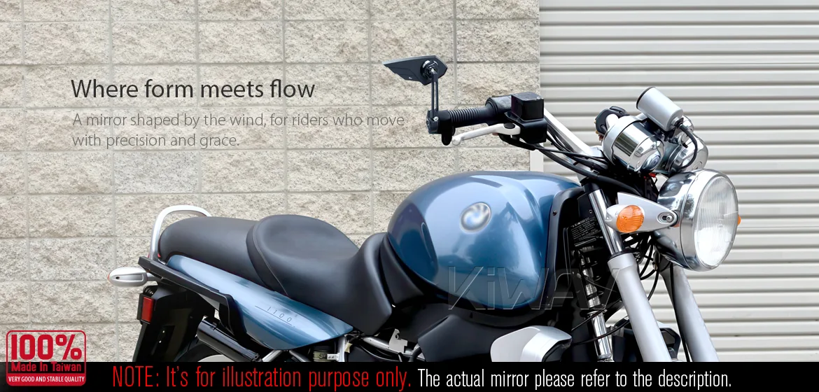 KiWAV motorcycle bar end mirror Wisp black right hand compatible with BMW M8 threaded handlebar