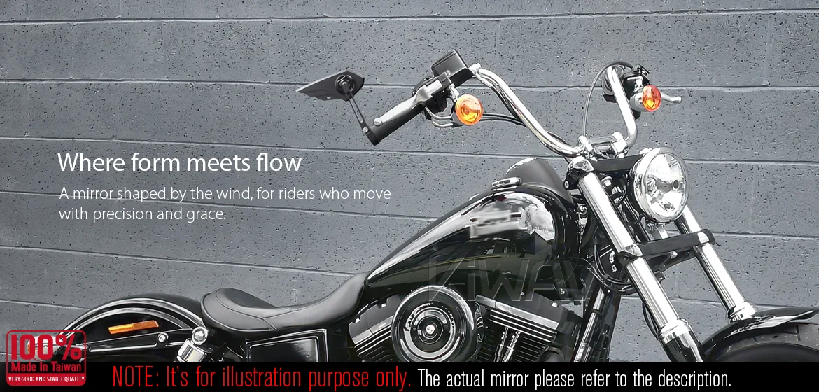 KiWAV motorcycle bar end mirror Wisp black right hand compatible with Harley Davidson Sportster Dyna Softail XG street