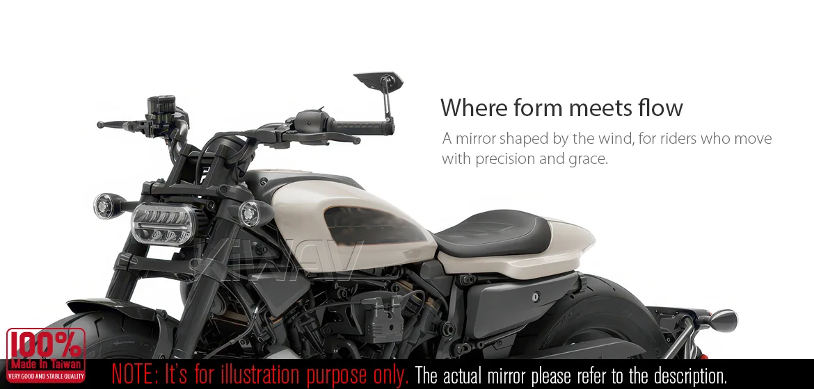 KiWAV motorcycle bar end mirror Wisp black right hand compatible with Harley Davidson Sportster S Nightster 2021-